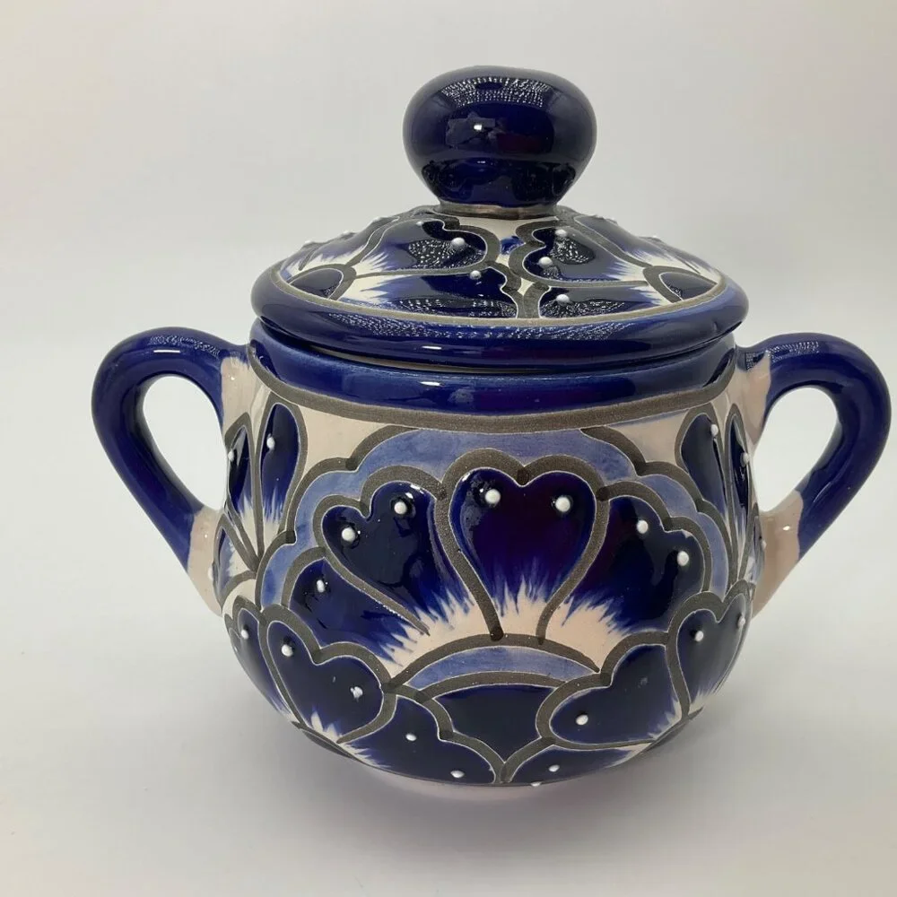 New Hand-Painted Artisan Handmade Talavera Ceramic Sugar Bowl Jar Canister Lided - Picture 2 of 9